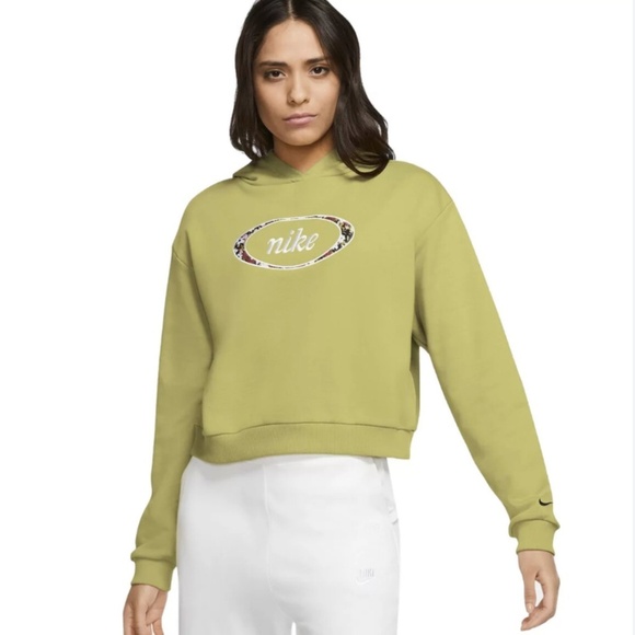 Nike Women's Sportswear Light Green Floral Swoosh Cropped Hoodies Size XS - Picture 1 of 10